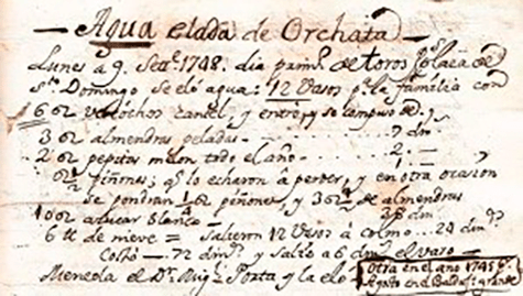 Receta de horchata del siglo XVIII